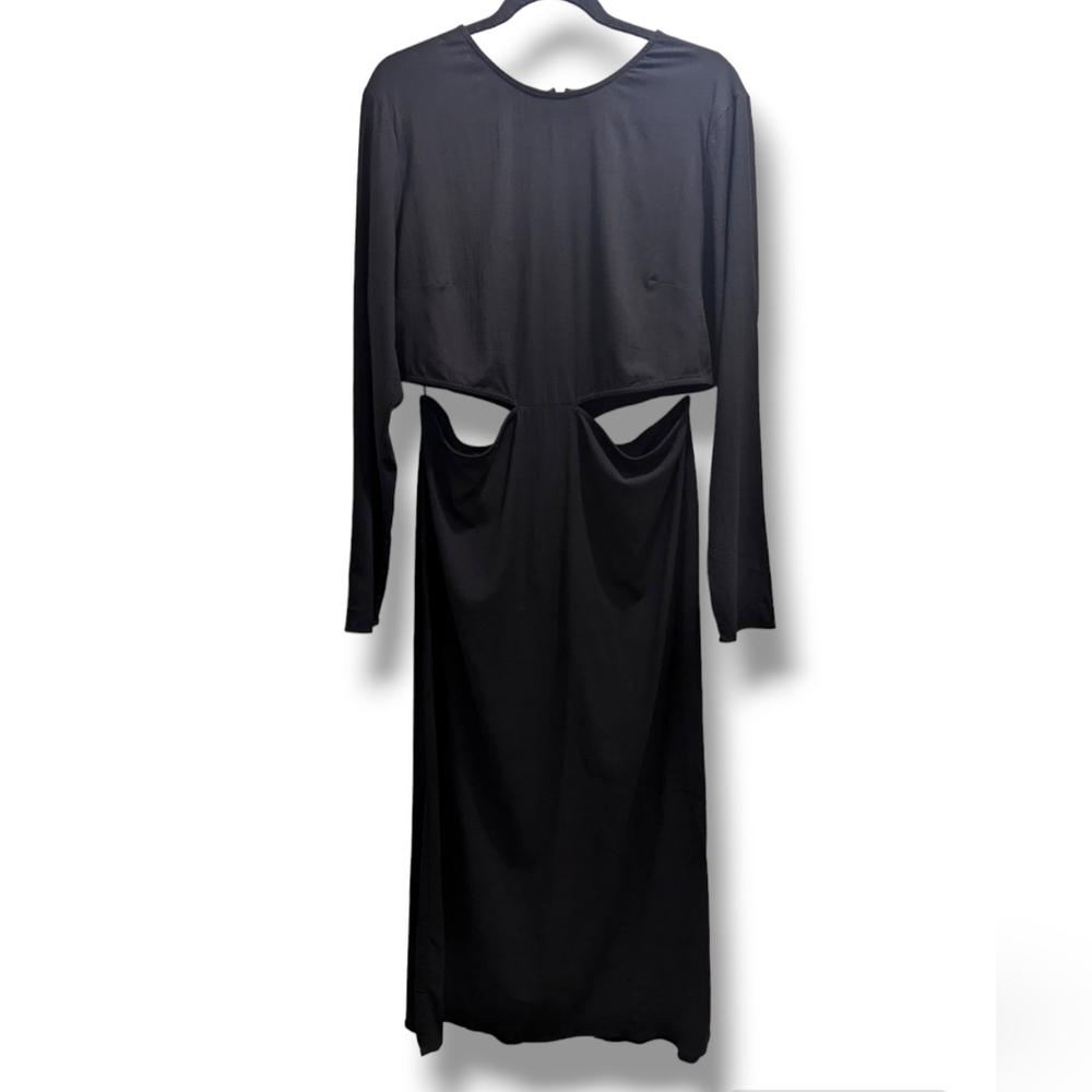 Zara Elegant Black Cut-Out Long Sleeve Midi Dress- L - Picture 2 of 12